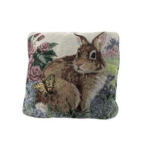 Vintage Linda Picken Spring Rabbit Needlepoint Tapestry Decorative Pillow 15x15